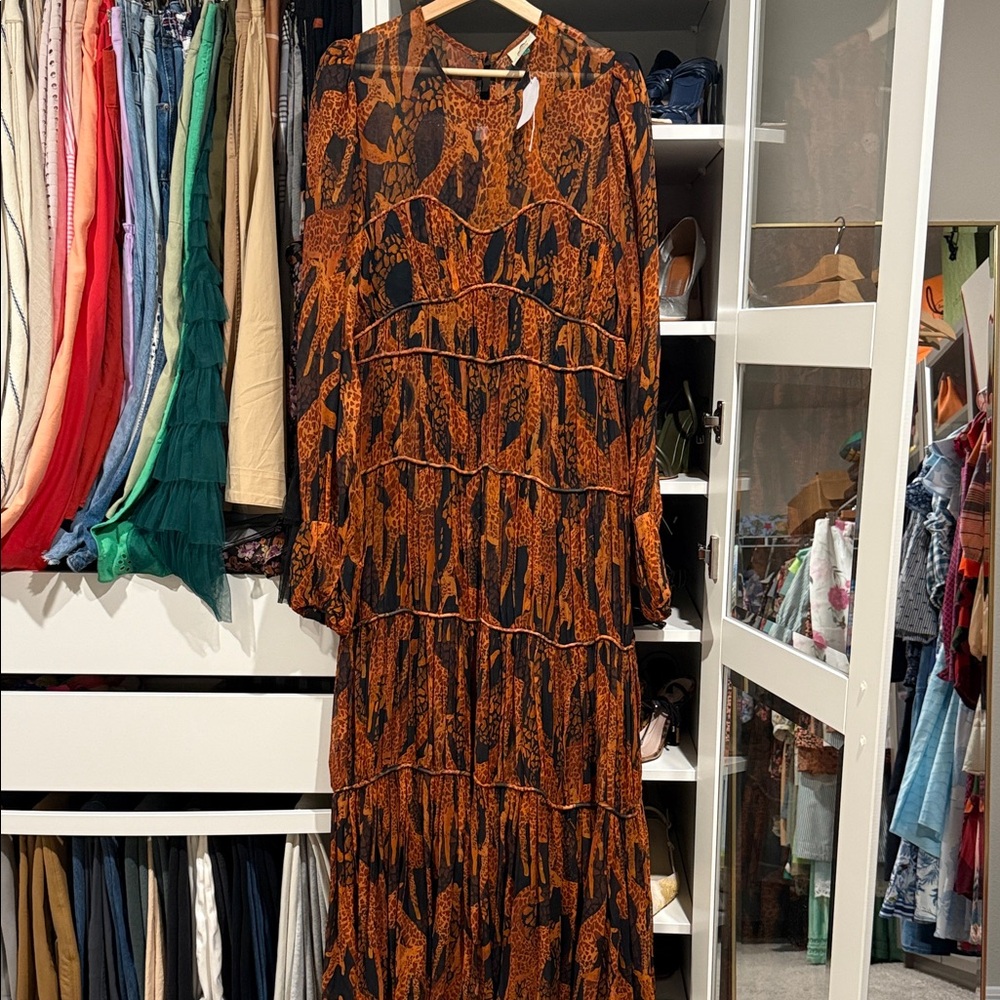 FARM Rio Vibrant Orange and Black Long Sleeve Dress